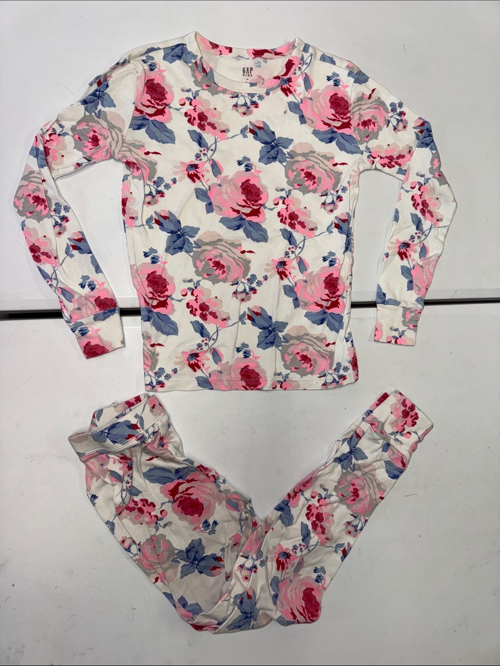 GAP Floral Long-Sleeve Pajama Set - White, Pink & Blue